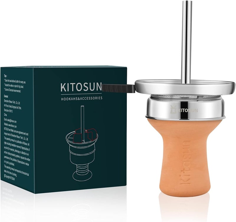 KITOSUN Hookah Bowl Set Vortex Ceramic Hookah Bowl with 5 Holes Screen Charcoal Holder with Chimney Heat Management Device for Shisha Narguile Smoking - Image 1